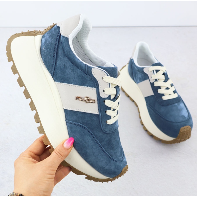 Kožne cipele na gustoj platformi Blue Filippo DP6785 plava 1