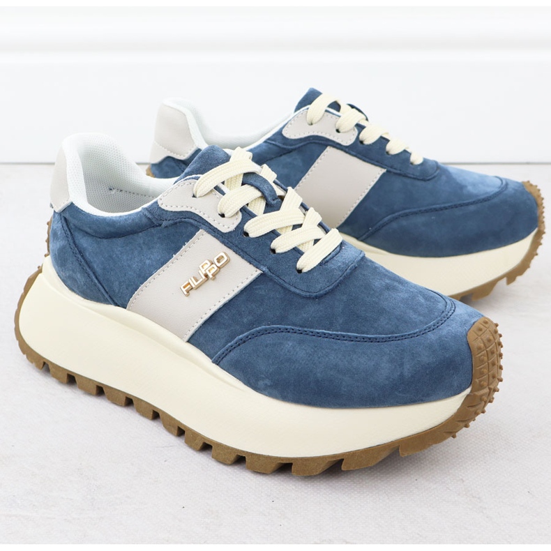 Kožne cipele na gustoj platformi Blue Filippo DP6785 plava 2