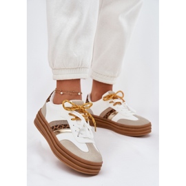 Ženske tenisice na platformi s dvostrukim vezanjem bijelog leoparda bijela 2