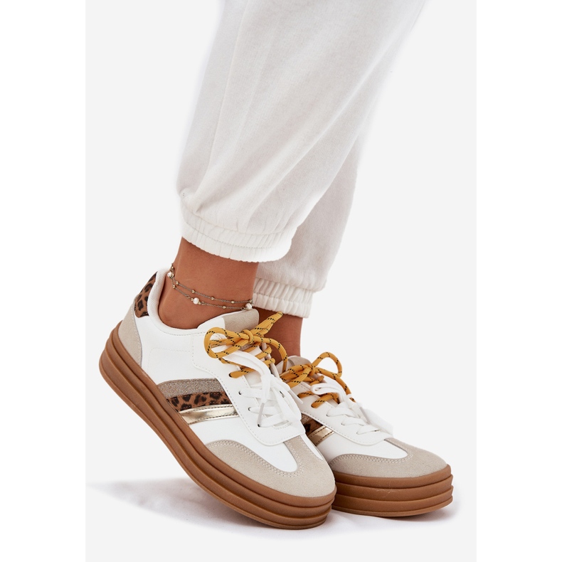 Ženske tenisice na platformi s dvostrukim vezanjem bijelog leoparda bijela 1