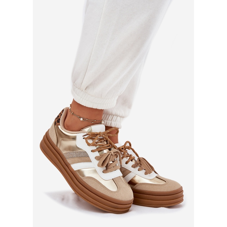 Ženske tenisice na platformi s dvostrukim vezanjem leoparda leoparda zlatni 1