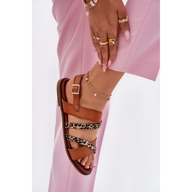 Ženske sandale s ravnim slovima s leopardovim leopardima Sergio Leone SK086H Camel pruge smeđa 2