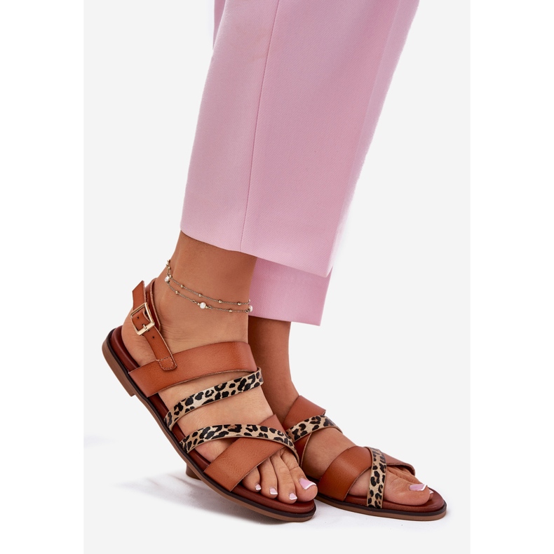 Ženske sandale s ravnim slovima s leopardovim leopardima Sergio Leone SK086H Camel pruge smeđa 1