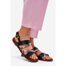 Sergio Leone Ženske sandale s ravnim slovima sa Sergiom Leone SK086H Stripes crne crno 1