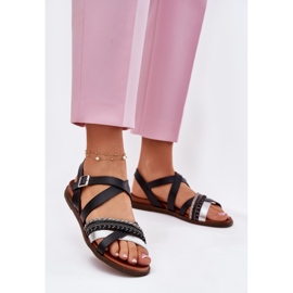 Ženske ravne sandale sa prugama Sergio Leone SK087H crno 2