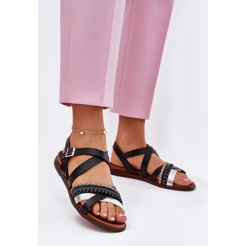 Ženske ravne sandale sa prugama Sergio Leone SK087H crna 2