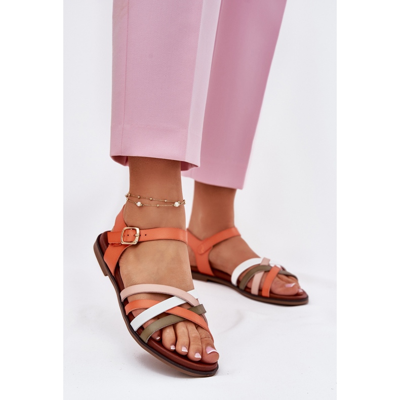 Sergio Leone Ženske sandale s isprepletenim Sergiom Leone SK090H pruge narančaste 2