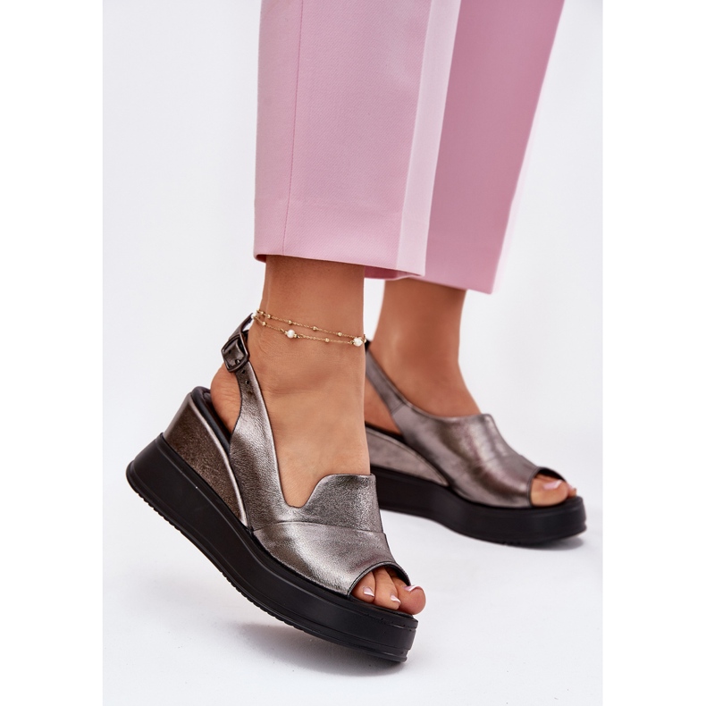 Ženske kožne sandale za drevni Artiker 54c0402 grafit srebro 2