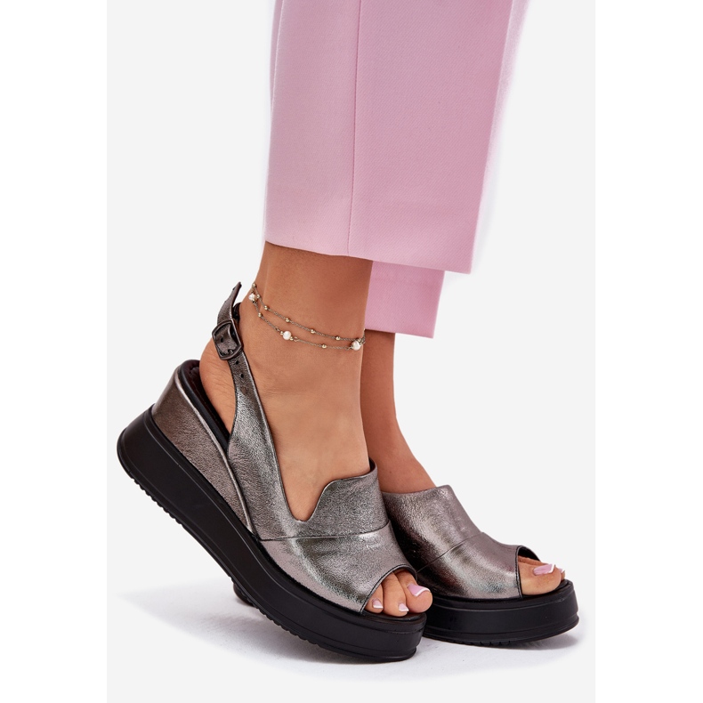 Ženske kožne sandale za drevni Artiker 54c0402 grafit srebro 1