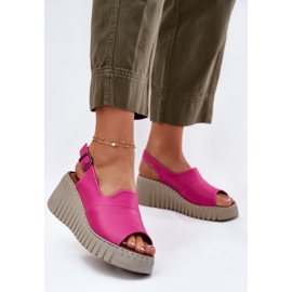 ARTIKER Ženske sandale izrađene od prirodne kože za klinast Artker 54c0789 fuksija ružičasta 2