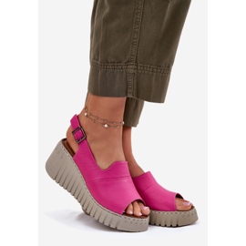 ARTIKER Ženske sandale izrađene od prirodne kože za klinast Artker 54c0789 fuksija ružičasta 1