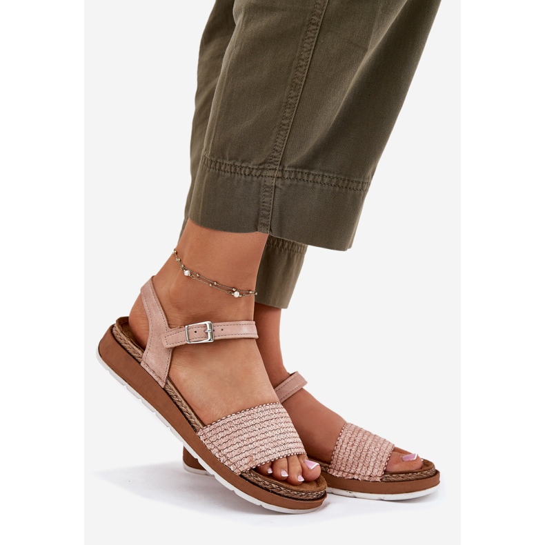 Ženske sandale s pletenicom na Inblu GS000050 ružičastim pojasom ružičasta 1