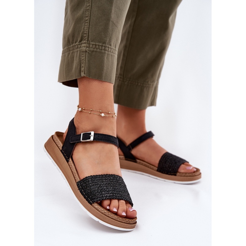 Ženske sandale s pletenicom na crnom pojasu Inblu GS000050 crna 2