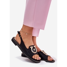 S.Barski Elegantne sandale s ukrasom s ravnim petom S. Barski KV51-003 Black crna 1