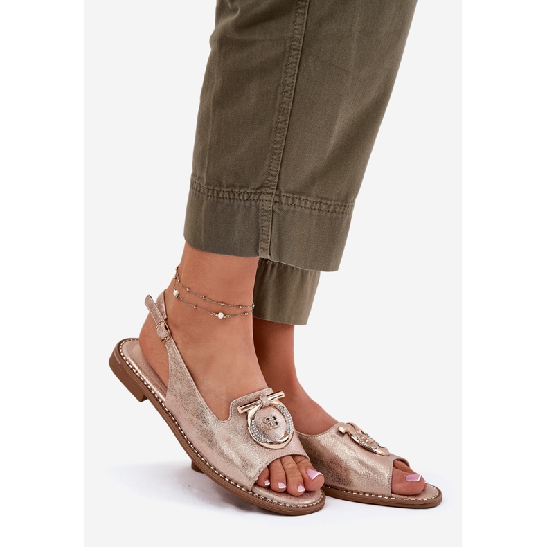 S.Barski Elegantne sandale s ukrasom s ravnim petom S. Barski KV51-003 ružičasto zlato zlatni 1