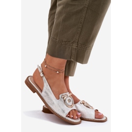 S.Barski Elegantne sandale s ukrasom s ravnim petom S. Barski KV51-003 Silver srebro 1