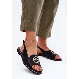 S.Barski Ženske sandale s ravnim petom s ukrasom S. Barski KV51-002 crna crno 2