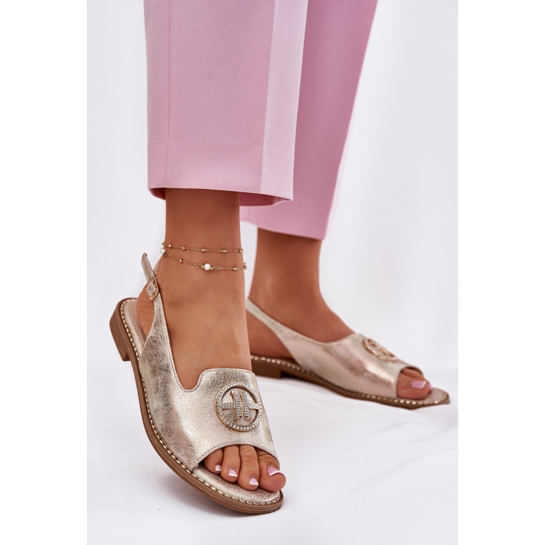 S.Barski Ženske sandale s ravnim petom s ukrasom S. Barski KV51-002 Zlato zlatni 2