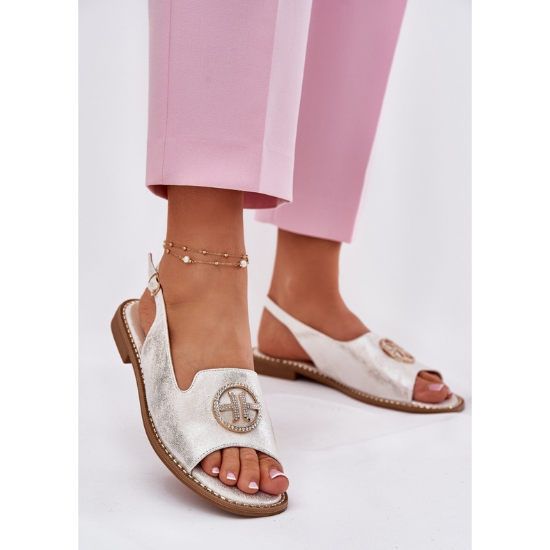 S.Barski Ženske sandale s ravnim petom s ukrasom S. Barski KV51-002 Silver srebro 2