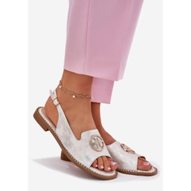 S.Barski Ženske sandale s ravnim petom s ukrasom S. Barski KV51-002 Silver srebro 1