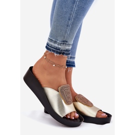 S.Barski Ženske kožne flip-flops s ukrasom KV51-028 PLN zlatni 1