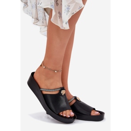 S.Barski Ženske kožne papuče s ukrasnim KV51-034 Crni remen crna 1