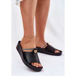 S.Barski Ženske kožne papuče s ukrasnim KV51-034 Crni remen crno 2