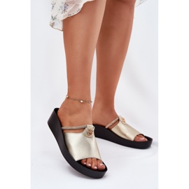 S.Barski Ženske kožne flip-flops s ukrasnom zlatnom trakom KV51-034 zlatni 2