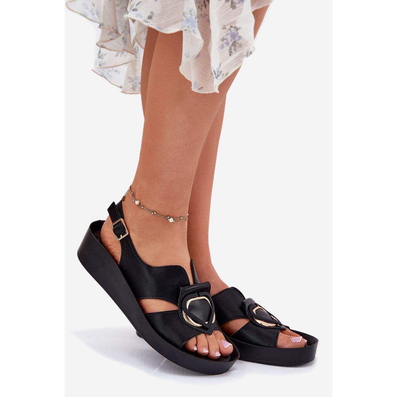 S.Barski Ženske kožne sandale na Wedge S. Barski KV51-031 crno crna 1