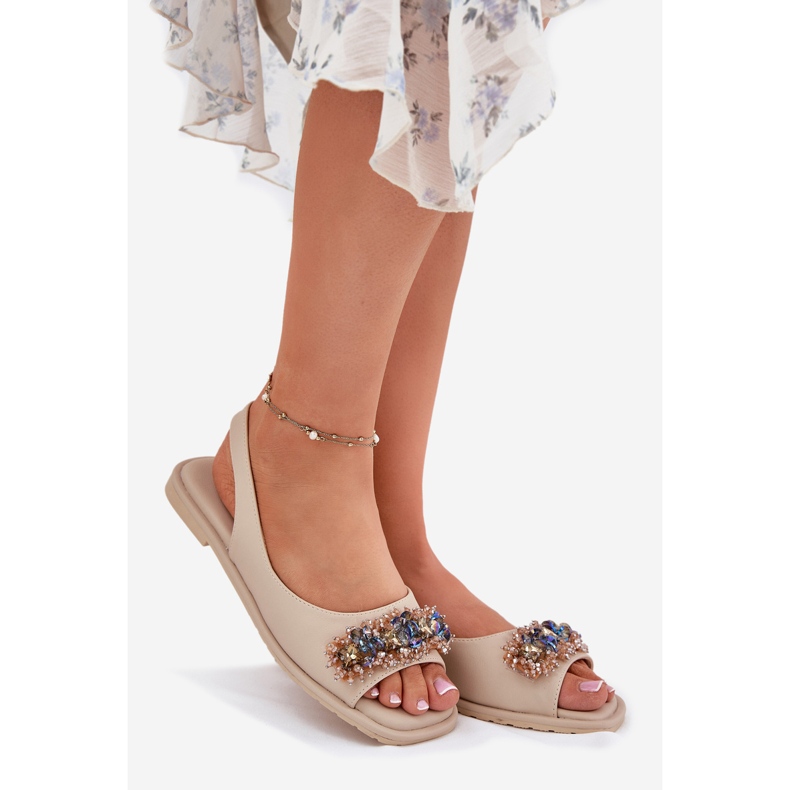 S.Barski Ravne ženske sandale s kristalima S. Barski KV51-079 bež 1