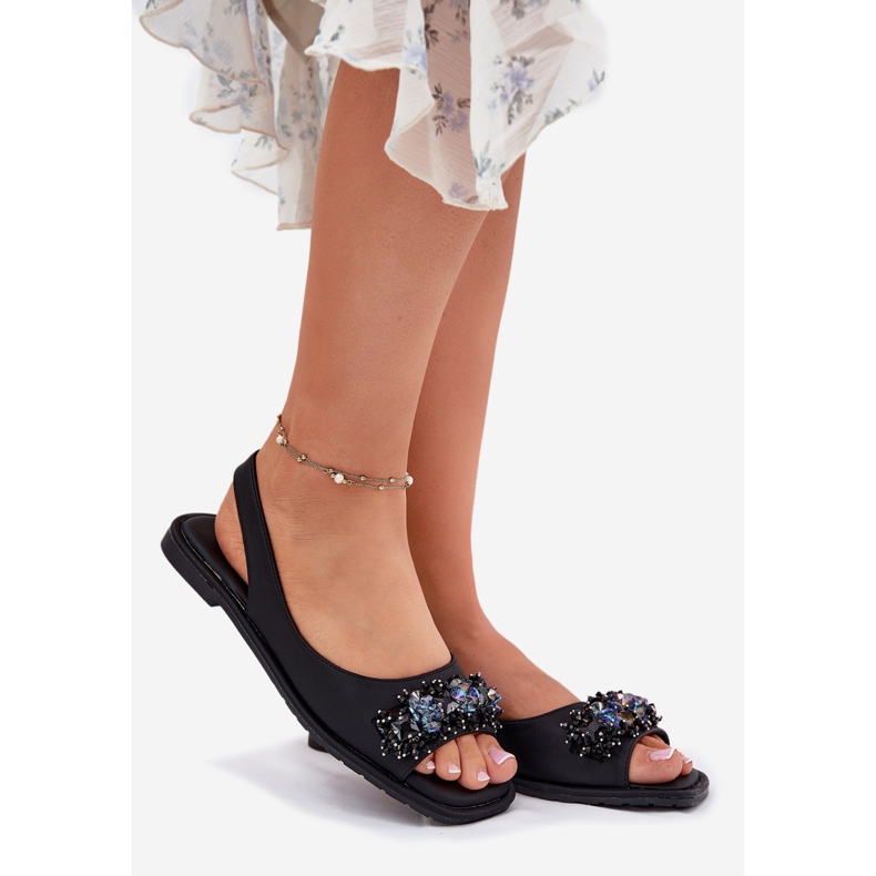 S.Barski Ravne ženske sandale s kristalima S. Barski KV51-079 Black crno 1