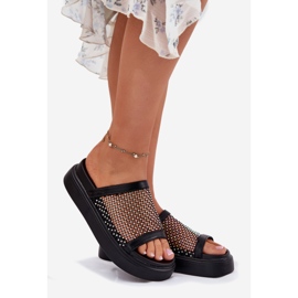 S.Barski Ukrašeni ženski proleti na platformi s mrežicom S. Barski My51-016 Black crno 1