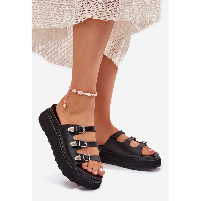 Ženski klip na platformi s crnim prugama crno 1