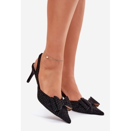 Ukrašene visoke potpetice otvorenom petom i crnim lukom crna 1
