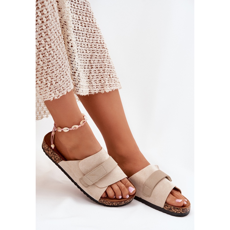 Ženski klip s čičak na Cork platformi bež 2