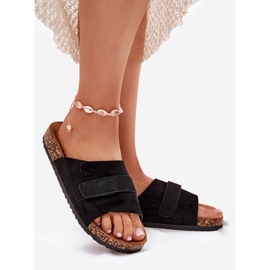 Ženski prelepovi s čičak na Cork platformi crno 1