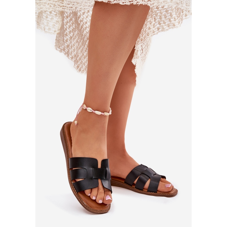 Ženske papuče s eko kožom crnom kožom crna 1