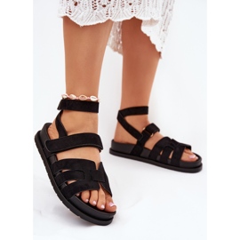 Eco suede ženske sandale s čičak crnom 2
