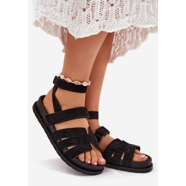 Eco suede ženske sandale s čičak crnom crna 1