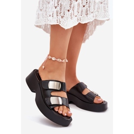 Ženski klip s eko crnim kožnim prugama crna 1