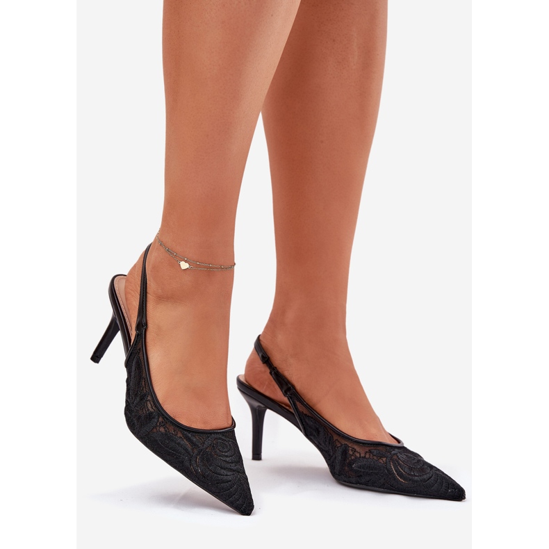 Sandale od čipke s otvorenom petom crnom crna 2