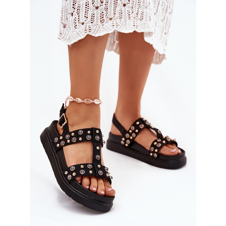 Ukrašene ženske sandale na platformi crno 2