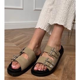 Zelene ženske papuče s ukrasnim kopčama bež 1