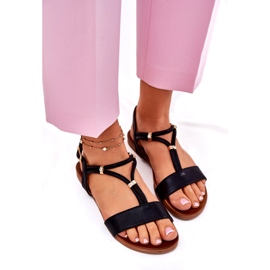 S.Barski Ženske ravne sandale sa prugama S. Barski KV51-120 Crni crna 3