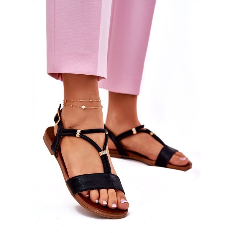 S.Barski Ženske ravne sandale sa prugama S. Barski KV51-120 Crni crna 1