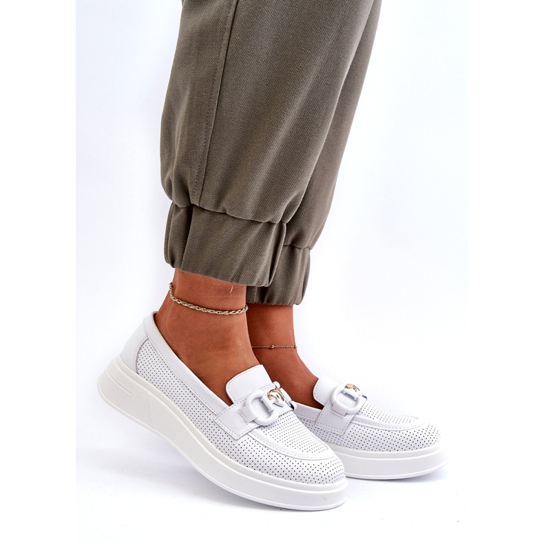 S.Barski Ženske kožne lomace na platformi Białe S. Barski Lr720 s ukrasom bijela 2