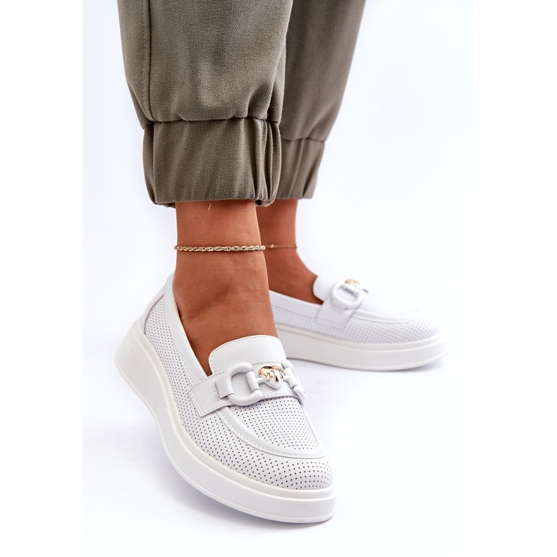 S.Barski Ženske kožne lomace na platformi Białe S. Barski Lr720 s ukrasom bijela 3