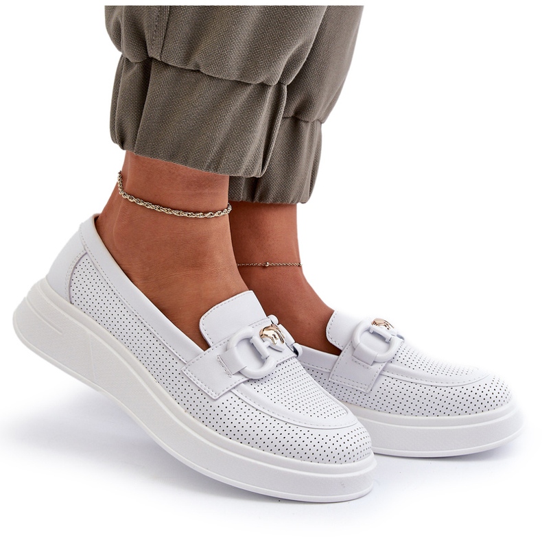 S.Barski Ženske kožne lomace na platformi Białe S. Barski Lr720 s ukrasom bijela 4