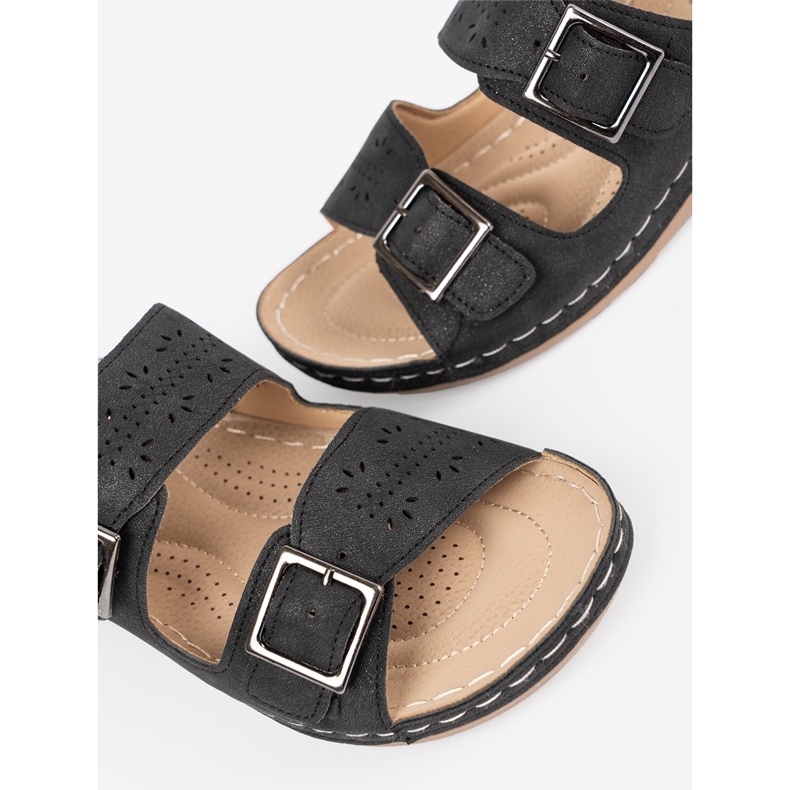 Seastar Papuče na niskom klinu s crnim stezaljkama crna 1