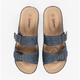 Seastar Papuče na niskom klinu s plavim kopčama plava 1